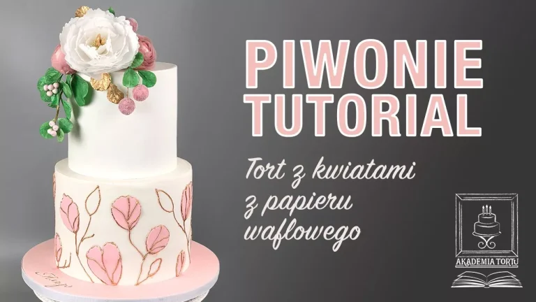 Tort z piwonią z papieru waflowego