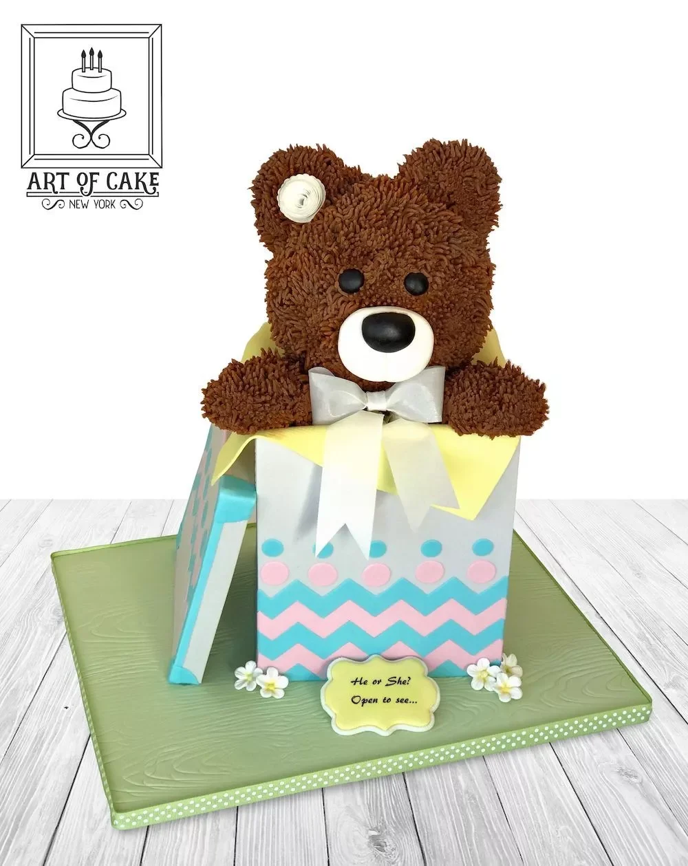 AkademiaTortu-TeddyInBoxGenderRevealCake